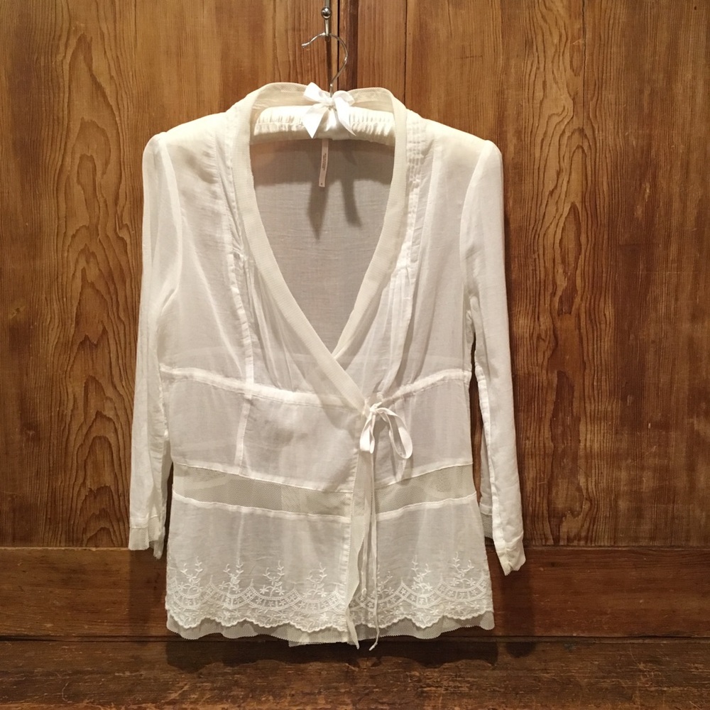 Free People Sheer Wrap Lace and Mesh Top